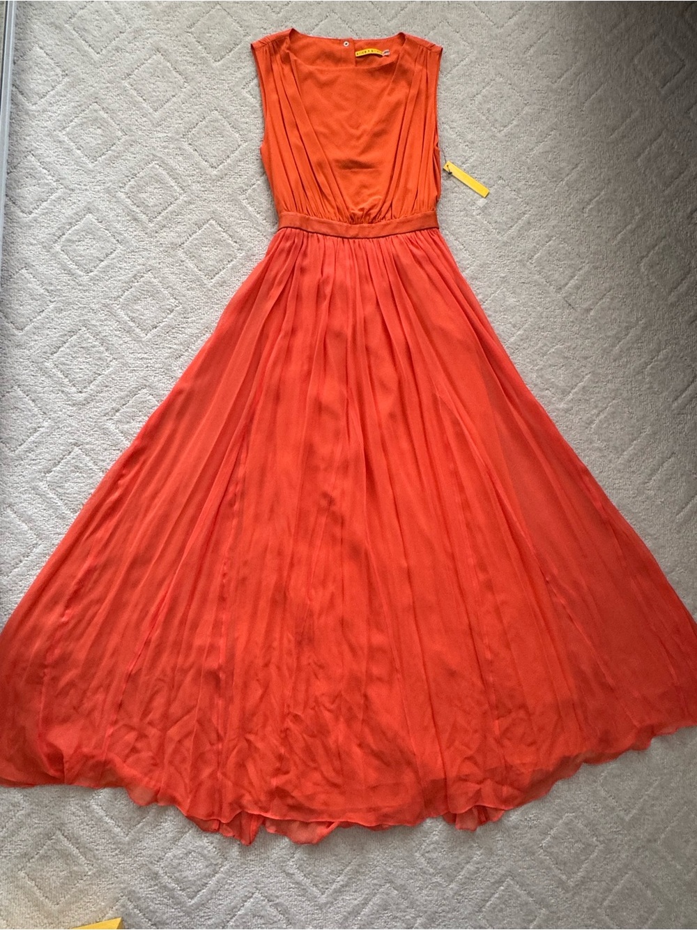 Alice+Olivia by Stacey Bendet Leather Waist Soft Orange Maxi Dress/ Gown/6/NWT - Picture 3 of 17